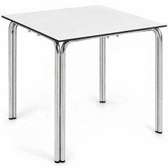 Table blanche 70x70 pour restauration avec plateau compact et structure aluminium