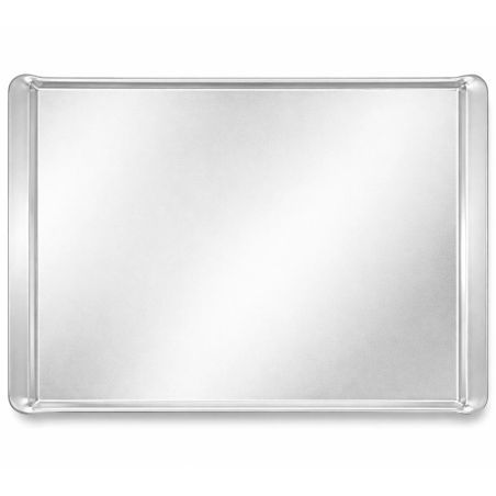 Bandeja de aluminio lisa embutida, rectángulo, acabado brillante y esquinas redondeadas.