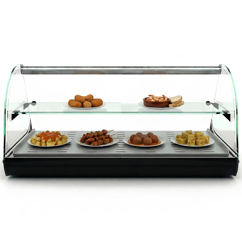 Professional 84 cm Tapas Warmer Display Case, 2 Shelves, Flat Well