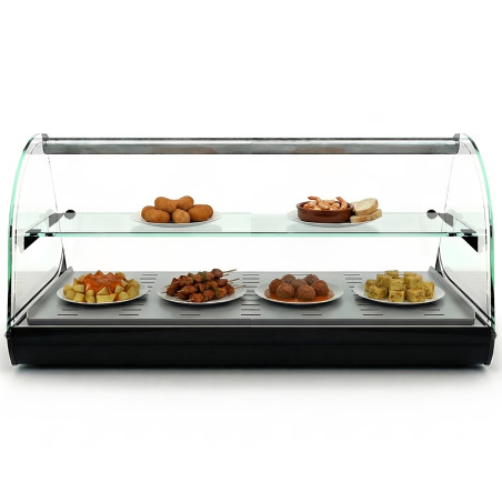 Vitrine chauffe-tapas professionnelle 84 cm, 2 étagères, cuve plane