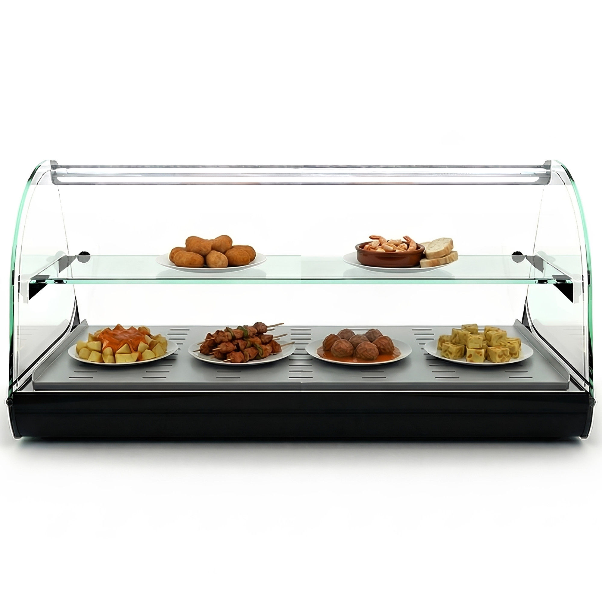 Professional 84 cm Tapas Warmer Display Case, 2 Shelves, Flat Well