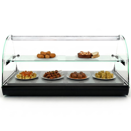 Vitrine chauffe-tapas professionnelle 84 cm, 2 étagères, cuve plane
