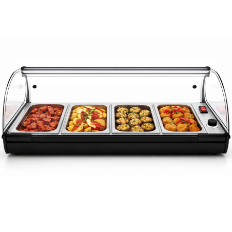 Vitrine chauffante professionnelle pour tapas avec 4 bacs GN 1/3 en acier inoxydable