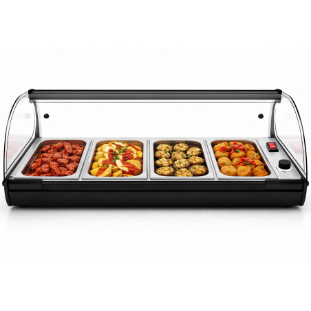 Professional heated tapas display case with 4 GN 1/3 trays in stainless steel