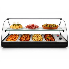Vitrine chauffante professionnelle pour tapas avec étagère, 4 bacs GN 1/3 en acier inoxydable