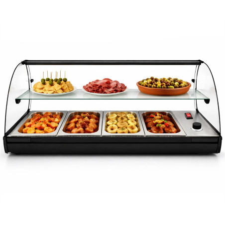 Vitrine chauffante professionnelle pour tapas avec étagère, 4 bacs GN 1/3 en acier inoxydable