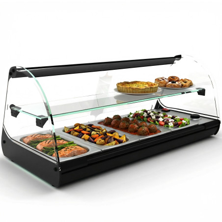 Vitrina calienta tapas profesional con estante 4 bandejas GN 1/3 en acero inoxidable