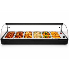 Vitrine chauffante professionnelle pour tapas avec 6 bacs GN 1/3 en acier inoxydable