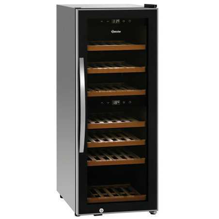 Dual-zone commercial wine cooler with elegant styling, glass door and capacity for 38 bottles.