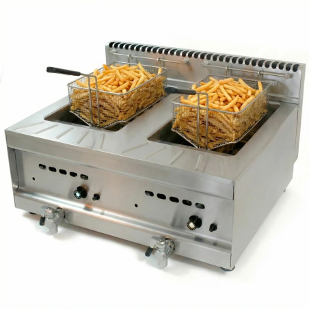 Friteuse à gaz professionnelle de comptoir double cuve 10+10 L, 14 kW