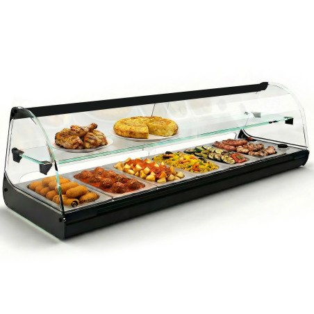 Vitrine chauffante professionnelle pour tapas avec étagère, 6 bacs GN 1/3 en acier inoxydable