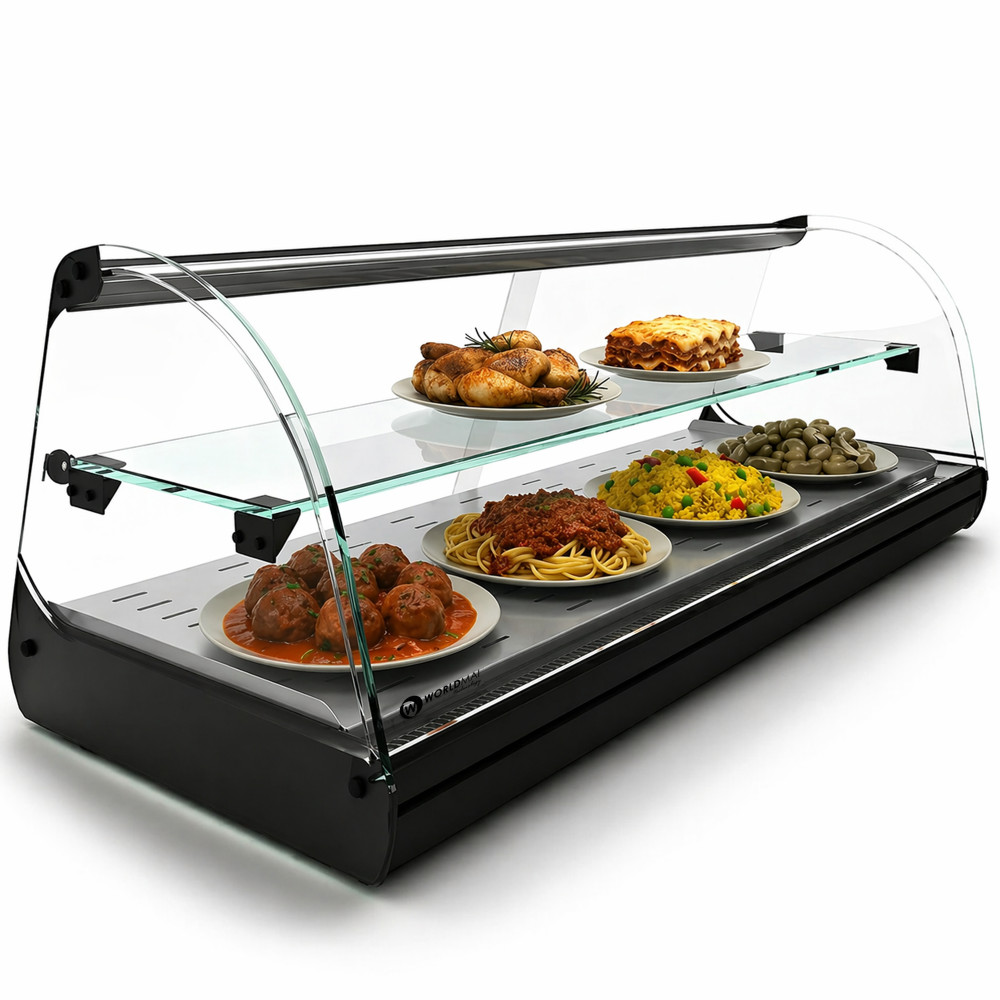 Professional Tapas Warmer Display Case 2 Shelves 119 cm Flat Well
