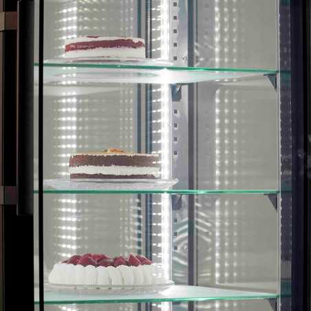 Prestatges de vidre regulables per organitzar pastissos, rebosteria i postres amb total flexibilitat.