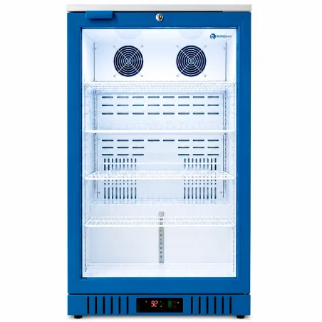 Nevera expositora profesional vacía con puerta de cristal, termostato digital y 4 estantes