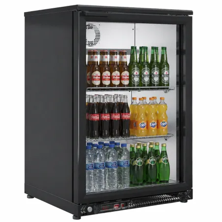 Vitrine réfrigérée professionnelle 600mm avec porte vitrée et boissons exposées