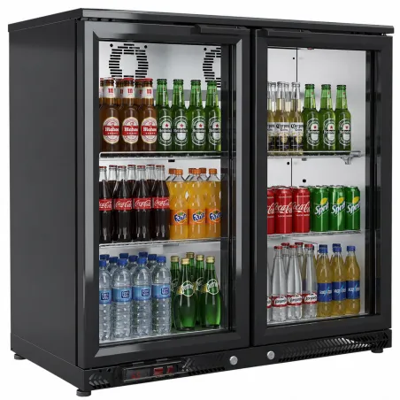 Vitrine réfrigérée 900mm double porte vitrée avec boissons exposées