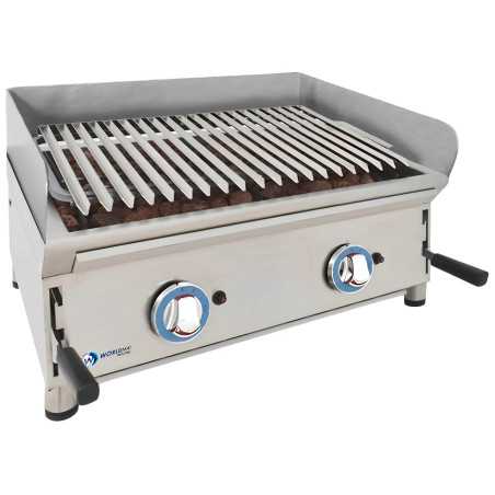 Barbacoa de piedra volcánica a gas industrial 70 cm con parrilla regulable nueva de exposición