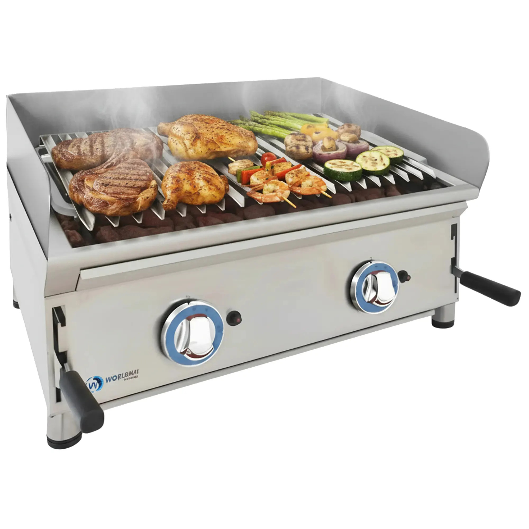 MBH - Barbacoa piedra volcánica industrial 70cm, acero inox. Para hostelería profesional y restaurantes.