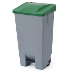 Polypropylene pedal waste bin with handle and wheels, 120 L