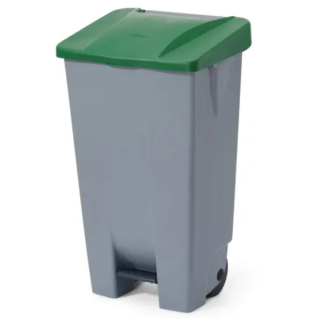 Polypropylene pedal waste bin with handle and wheels, 120 L