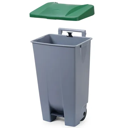 Cubo de basura 120 L con pedal, asa y ruedas de polipropileno