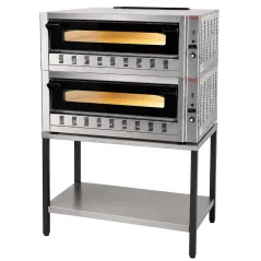 Four à pizza professionnel à gaz double pour 12 pizzas de 30 cm avec support industriel