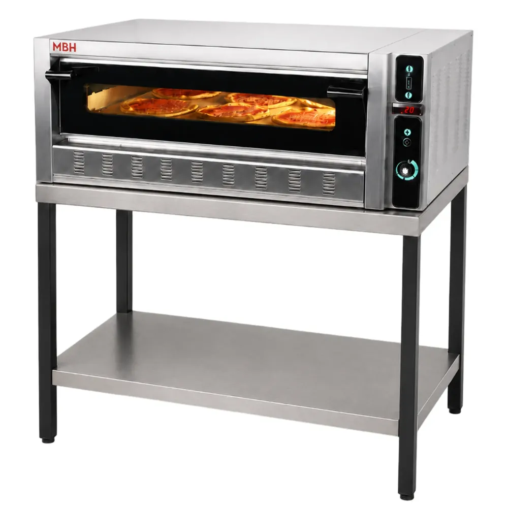 Four à pizza professionnel à gaz pour 6 pizzas de 30 cm avec support industriel