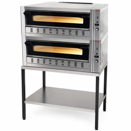Four à pizza professionnel à gaz double pour 8 pizzas de 30 cm avec support industriel