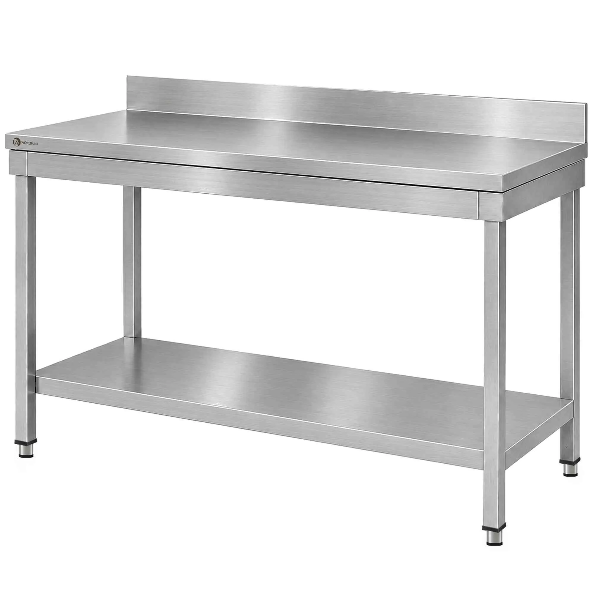 Table de travail WORLDMAI 1200x600 en inox avec dosseret et étagère