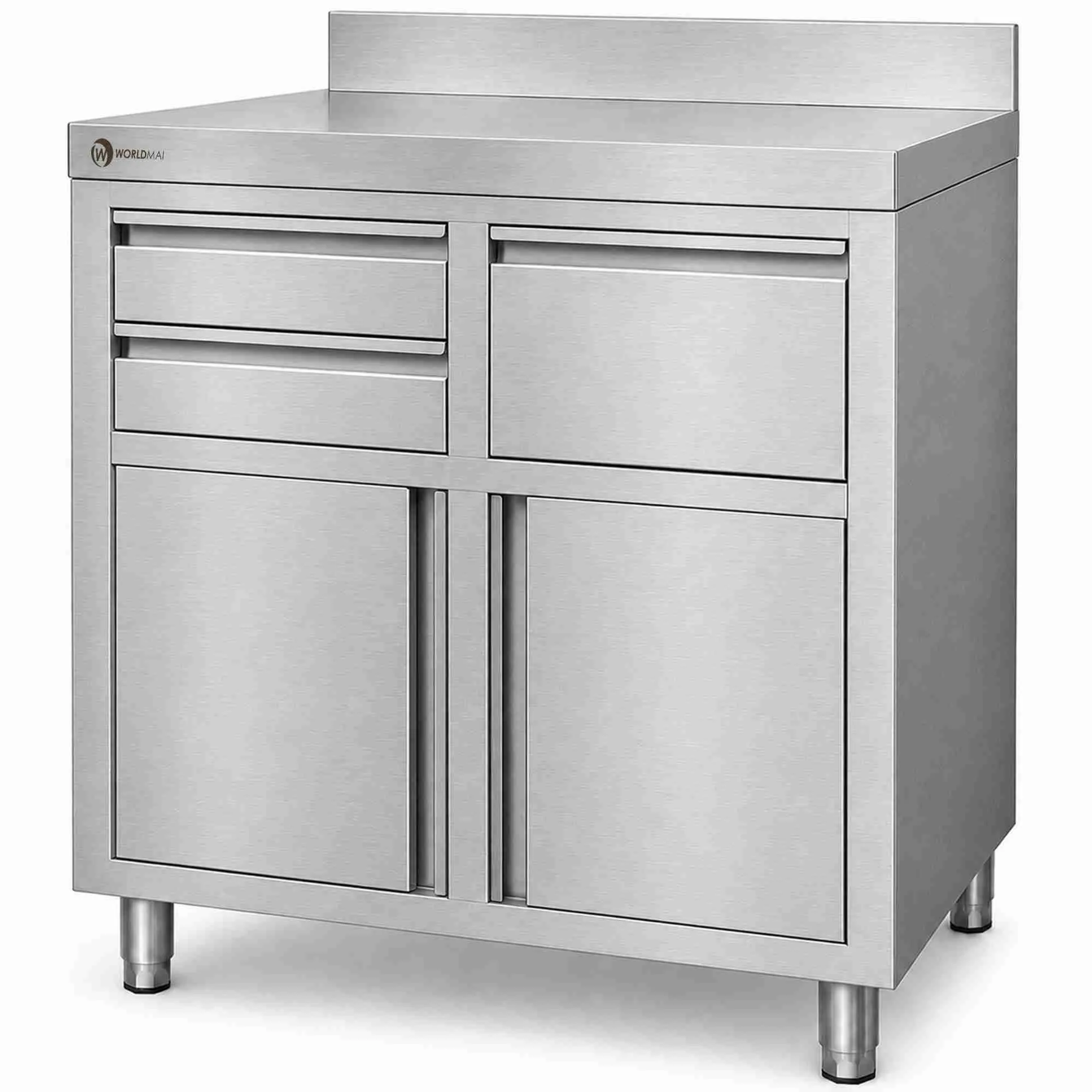 Meuble cafetier industriel WORLDMAI 1000x600 mm en acier inoxydable avec crédence arrière pour CHR