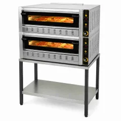Professional double gas pizza oven for 12 x 30 cm pizzas with industrial base stand