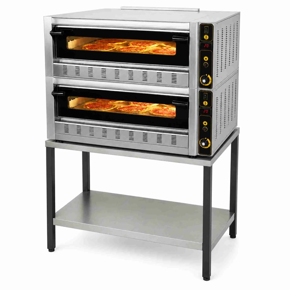 Professional double gas pizza oven for 12 x 30 cm pizzas with industrial base stand Professional double gas pizza oven for 12 x 30 cm pizzas with industrial base stand
