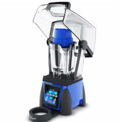 Programmable commercial blender with dual motor, top-down mixing system and sound enclosure