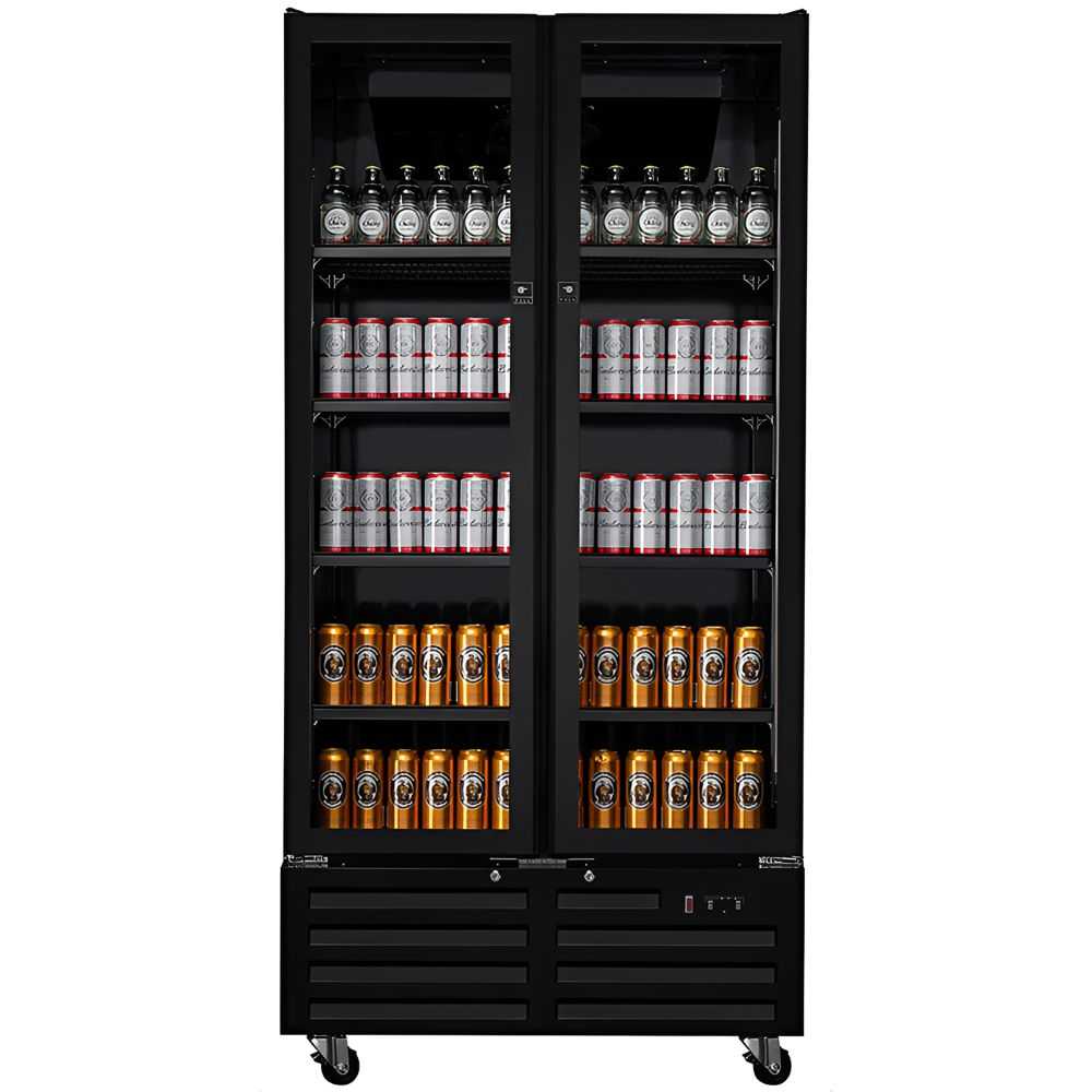 Worldmai black upright display refrigerator with 2 glass doors and frames Worldmai black upright display refrigerator with 2 glass doors and frames