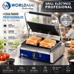 Grill eléctrico industrial con placas acanaladas 44x41 cm Worldmai