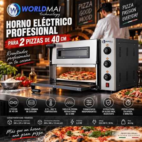 Horno eléctrico profesional de 2 cámaras para 2 pizzas de 40 cm Worldmai