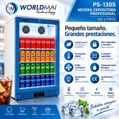 Vitrine réfrigérée porte vitrée avec double ventilation, arrière-bar 133 L