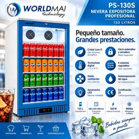 Nevera expositora porta de vidre amb doble ventilació, boteller 133 L