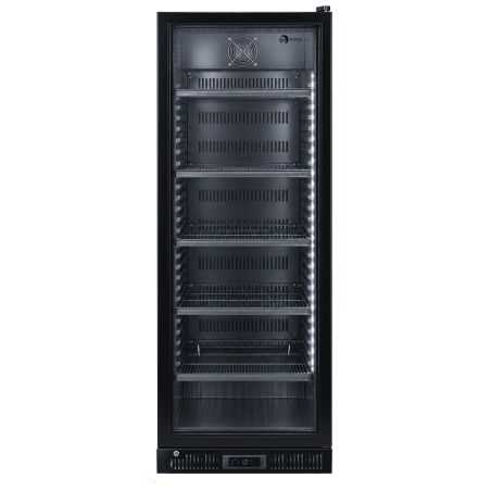 Worldmai black upright display refrigerator with glass door and frame