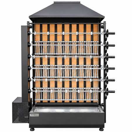 Professional wood-fired chicken rotisserie, 6 spits, capacity 30 chickens, Worldmai, for catering