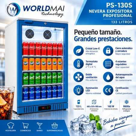 Nevera expositora porta de vidre doble ventilació 133 L WORLDMAI nova d'exposició
