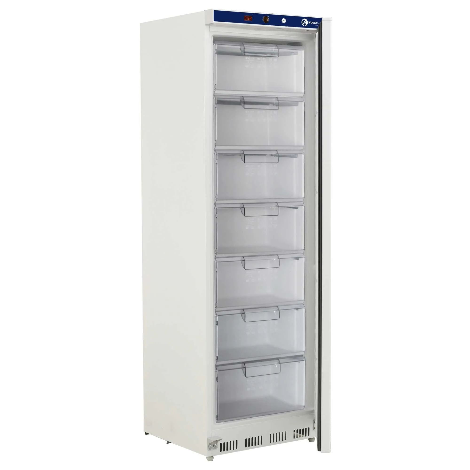 Congélateur vertical professionnel Worldmai CC400-WM ouvert avec 7 tiroirs pour CHR