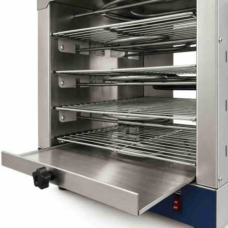 Horno tostador eléctrico profesional en inox con cuatro bandejas para pizza Worldmai.