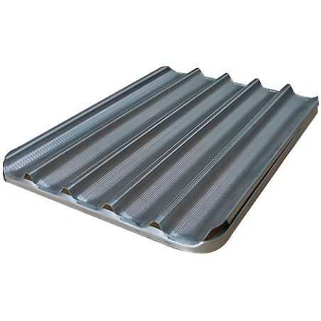 Pack of 4 fluted aluminium baking trays 60x40 cm with 5 channels (€24/unit) for commercial ovens Worldmai
