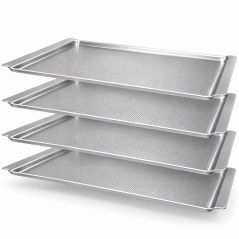 Pack of 4 perforated aluminium baking trays 44x31.5 cm (€14/unit) for bread and pastry baking Worldmai
