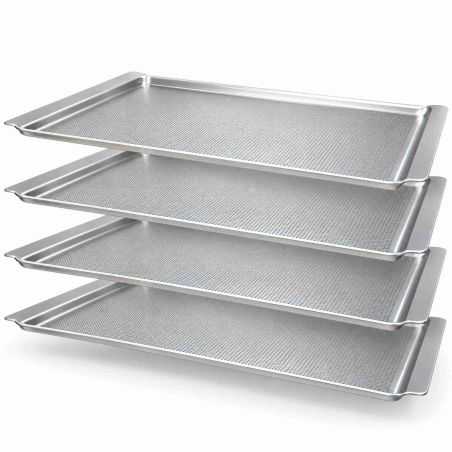 Pack of 4 perforated aluminium baking trays 44x31.5 cm (€14/unit) for bread and pastry baking Worldmai