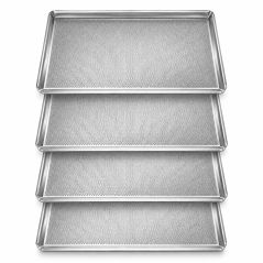 Pack de 4 safates perforades d'alumini 48x34 cm (16€/u.) per a forns industrials Worldmai