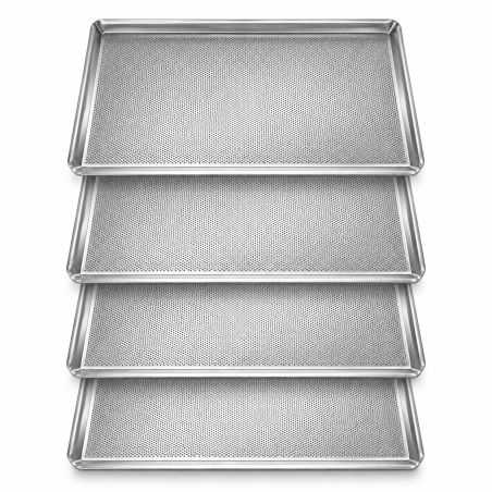 Pack of 4 perforated aluminium baking trays 48x34 cm (€16/unit) for commercial ovens Worldmai