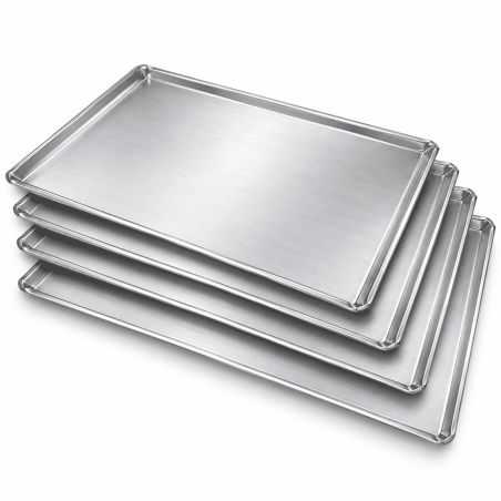 Pack of 4 deep-drawn solid aluminium baking trays 48x34 cm (€13/unit) for professional ovens Worldmai
