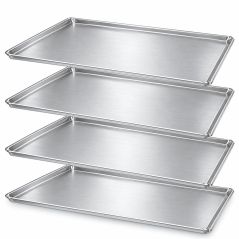 Pack of 4 deep-drawn solid aluminium baking trays 48x34 cm (€13/unit) for professional ovens Worldmai